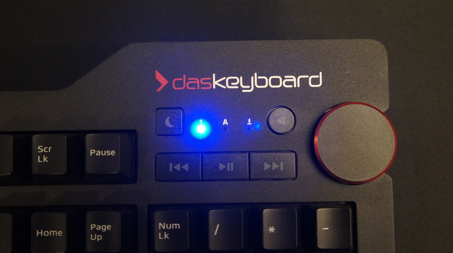 The bright blue light from the Das Keyboard's indicator LED